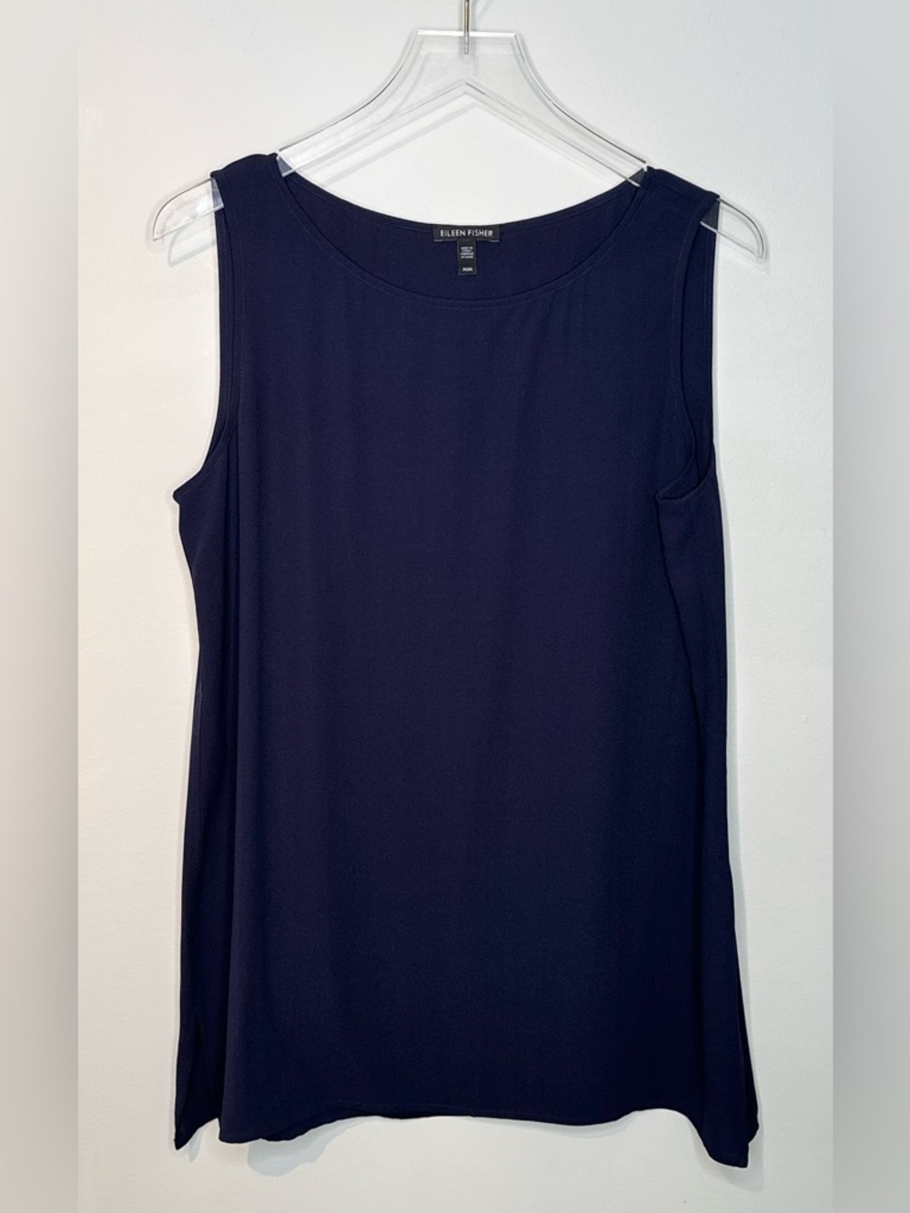 Eileen Fisher Ink Navy Blue Silk Georgette Chiffon Long Tank Top Shirt Blouse - Picture 3 of 14